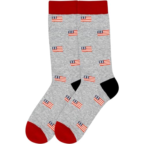 BambooMN Men's Cotton Colorful Design Fashion Novelty Dress Socks - color: American Flag Print - 2 Pairs, size: 5-9