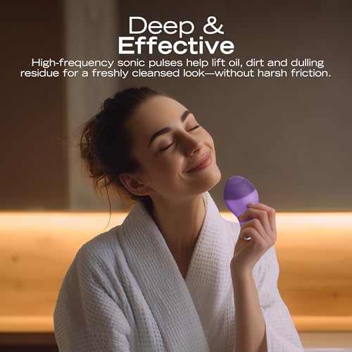 Nautica PC120 Facial Cleansing Brush Made with Ultra-Hygienic Soft Silicone, Waterproof, Rechargeable Vibrating Face Exfoliator Scrub Brush with Sonic Technology for Men & Women - Hy Purple - size: Hy Purple