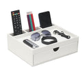 Leather Desk Organizer With Drawers, Home Cosmetics & Phone Remote Organizer, Drawer Plus Divider & Tray (white) - color: white