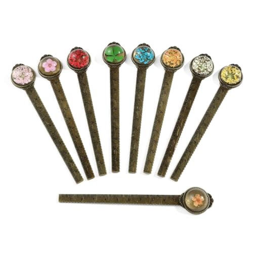 Vintage Dried Flower Bookmark Ruler, Resin Encased for Book & Craft Lovers - color: 9pcs