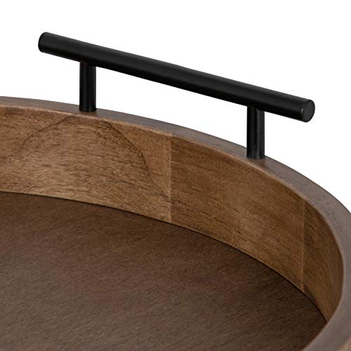 Kate and Laurel Lipton Modern Round Wood Tray, 15.5" Diameter, Rustic Brown with Black Handles, Decorative Accent Tray for Storage and Display - color: Rustic Brown, size: 15.5"