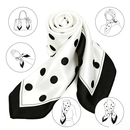 Silk Like Square Scarf for Women Men 27.5" - color: Black Dot
