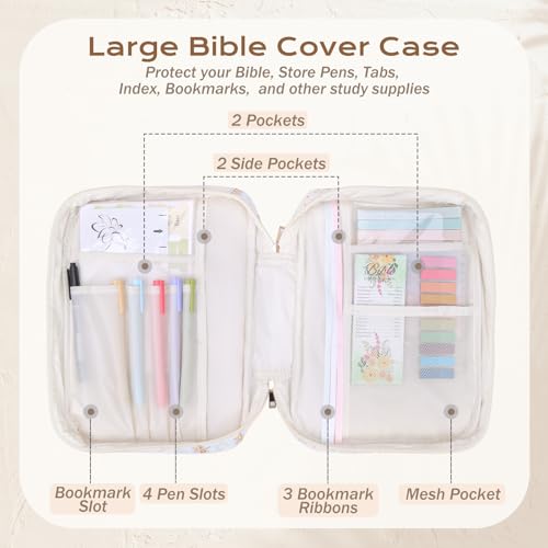 XKDOUS Bible Cover Case for Women Bible Bag Journaling Kit w/Study Supplies - color: Floral Patchwork, size: Large