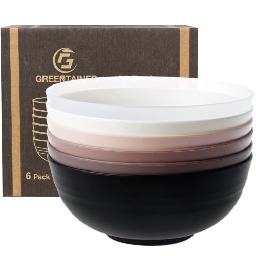 Greentainer Unbreakable Large Salad Bowls, 76 oz Plastic Serving Bowl Set of 6, Lightweight Bowls for Soup, Cereal, Fruit, Popcorn, Dishwasher & Microwave Safe - color: Terracotta Red
