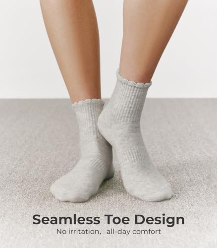 CS CELERSPORT Women's Mini Crew Ankle Socks with Scalloped Top,Pack of 6 - color: Black+white+gray, size: Small