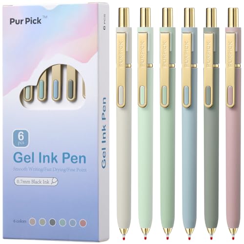 Aesthetic Gel Pens,6 Pcs 0.7mm Retractable Quick Dry Black Ink Pens - color: Morandi - 6 pcs