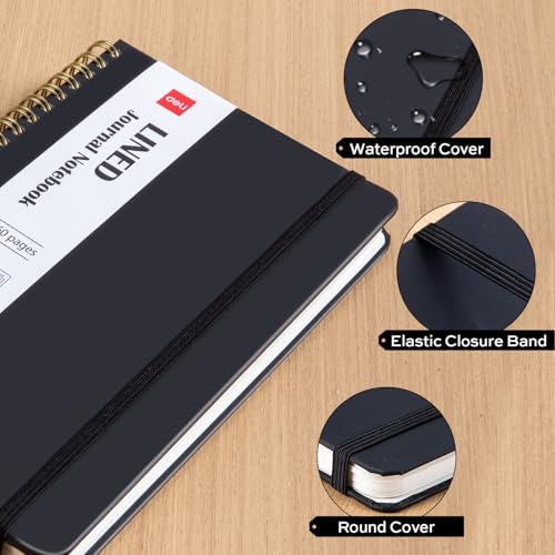 deli Black Lined Spiral Journal Notebook, 160 Pages, A5 (5.5"x8") Hardcover Writing Notebook, College Ruled Spiral Bound Journal for Women & Men - Perfect for Work, School, Office & Note Taking - color: Black