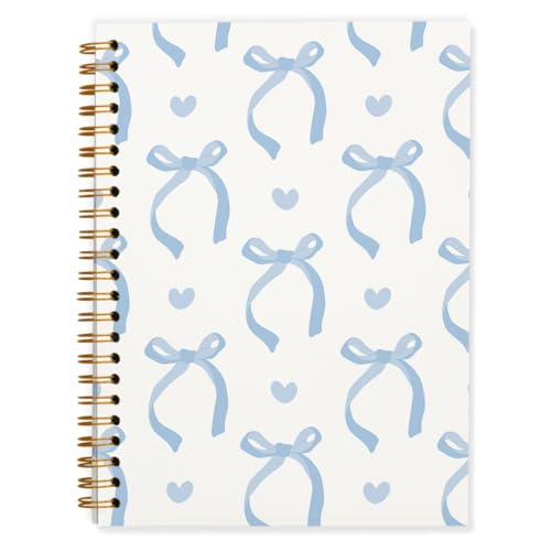 QUICQOD Cute Blue Bow Spiral Notebook Journal for Teen Girls, 5.5x8.3 Inch - color: Blue1