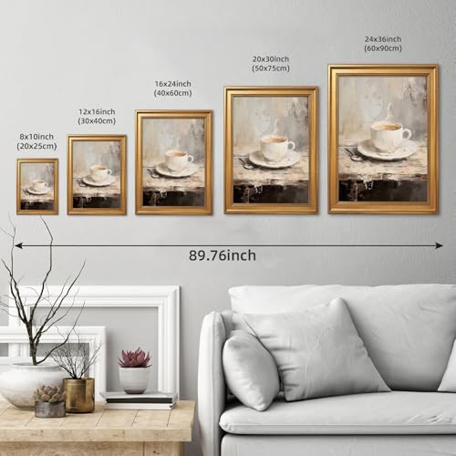 EQUEEN Vintage Coffee Cup Poster Kitchen Wall Art Farmhouse Wall Decor Rustic Painting Canvas Print For Kitchen Dining Room20x30inch Golden frame - color: style-1, size: 20"L x 30"W