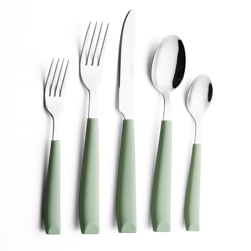 ANNOVA Silverware Set Stainless Steel Colorful Handle Tableware Kitchen Flatware Set Utensils, Includes Dinner Knives, Forks, Spoons, Salad Forks & Dessert Spoons (Sage Green, 20 Pieces) - color: Sage Green 20Pieces
