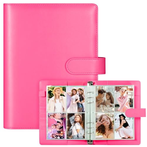 A5 Kpop Photocard Binder, PU Leather 6-Ring Album with Magnetic Closure, Includes 30 Pack 4-Pocket Pages for 240 Cards, Card Holder for Trading and Collectible Cards (Rose) - color: Rose