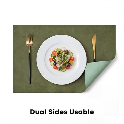 Artoid Mode Olive Green Faux Leather Placemats Set of 4 - color: Olive Green, size: 12" x 18", Rectangular Set of 4
