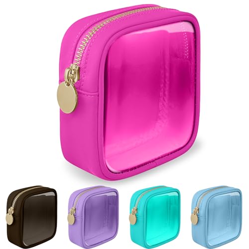 Mini Clear Travel Makeup Organizer Bag for Purse, Small Cute Makeup Bag Preppy Cosmetic Zipper Pouch Purse, Transparent PVC & Nylon Coin Pouch Sanitary Napkin Storage Bag for Women Men Girls(Hot Pink) - color: Hot Pink-Clear, size: Mini