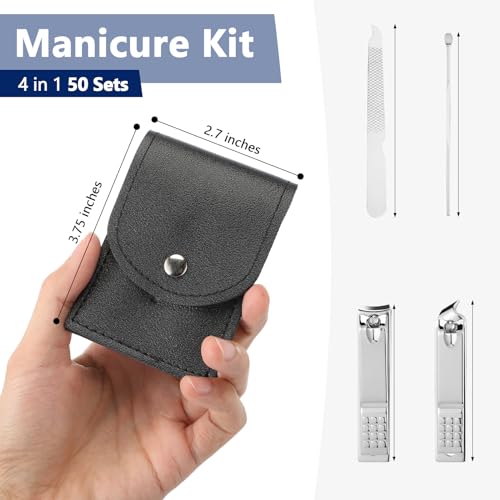 Geosar 50 Set Travel Manicure Kit Bulk Professional Nail Clippers Pedicure Nail Care Tools Grooming Stainless Steel Set with Portable Travel Case, Gift for Christmas Men Women(Black) - color: Black