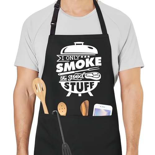 BBQ Smoker Aprons for Men with 2 Pockets, Cooking Apron for Dad, Funny Meat Smoking Gifts, Adjustable Grilling Apron for Husband, Chef Kitchen Gifts for Birthday & Father’s Day - A28 - color: I Only Smoke the Good Stuff 1