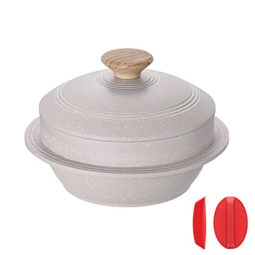 Korean Dutch Oven, Rice Pot, 63 oz Enameled Cast Aluminum Pot with Lid, Korean Stone Bowl for Induction, White - color: White, size: 7.9 in