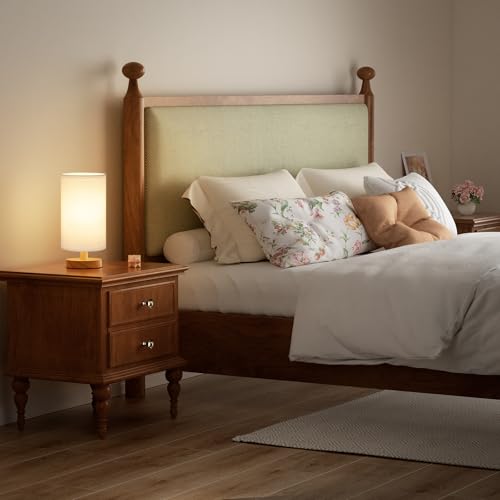 Fenmzee Small Table Lamps (White Shade - Wood Base, 9" Inline Control) - color: White Shade - Wood Base