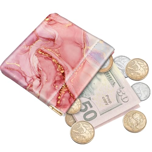 Squeeze Coin Purse Pouch Mini Coin Pocket Portable Change Wallet - color: Red Marble, size: Mini (3.54"x3.2")