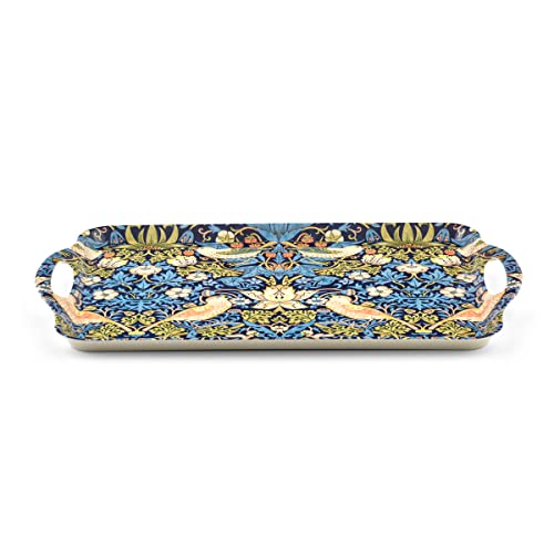 Pimpernel Morris & Co Strawberry Thief Blue Tray with Handles - Decorative Melamine Serving Tray for Afternoon Tea, Coffee Table Display, Garden Party Entertaining, Charcuterie Board, Gifting - size: 18.9" x 11.6" x 1", style: Blue Strawberry Thief