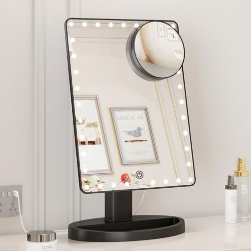 FUNTOUCH Large Lighted Makeup Mirror with Lights (Black) - color: Black D