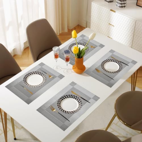 Vinyl Placemats Heat-Resistant Table Mats Washable Easy Clean Plastic Placemats for Dining Table Set of 4 (Gray) - color: 01: Gray, size: 4 Placemats