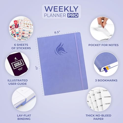 Clever Fox Planner PRO, Undated Weekly Planner, 8.5x11 Lavender - color: Lavender (Undated), size: A4 (8.5" x 11") Standard Version
