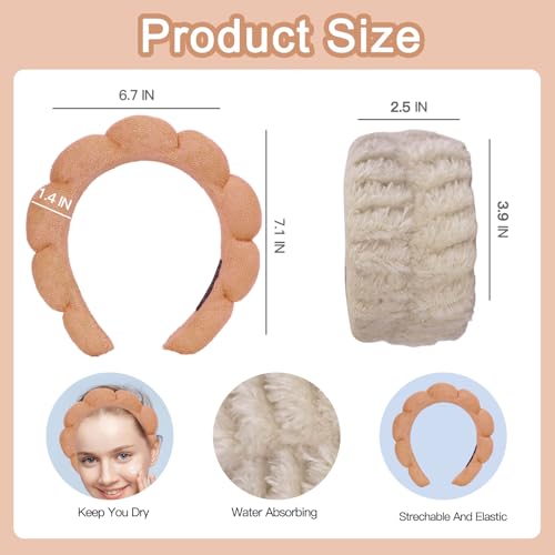 Beleki Spa Headband for Washing Face Wristband Set Sponge Headband Makeup Skincare Face Washing Headband Terry Cloth Bubble Puffy Hairband Non Slip Headwear Hair Accessory for Women - Orange - color: Orange