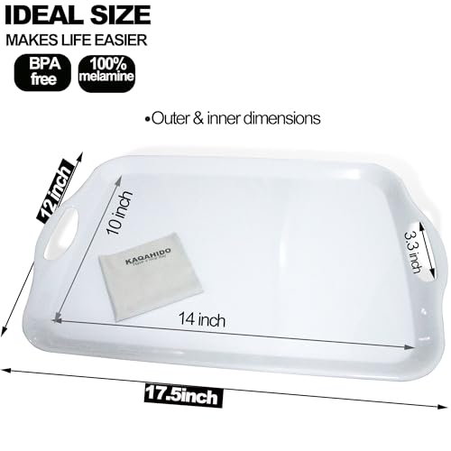 KAQAHIDO Large Melamine Serving Trays for Eating, 17.5’’ x 12’’ Serve Platter for Appetizer, Charcuterie, Food, Snack, Cupcakes, Dessert, BPA-Free, Dishwasher Safe Tray, Set of 2, White - color: White