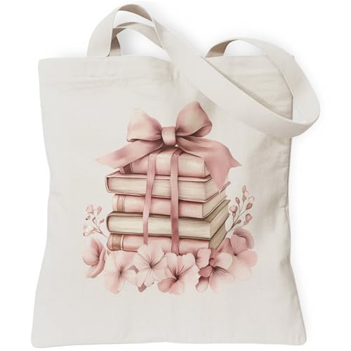Aesthetic Canvas Tote Bag, Cute Reusable Bags for Women with Inner Pocket - color: White