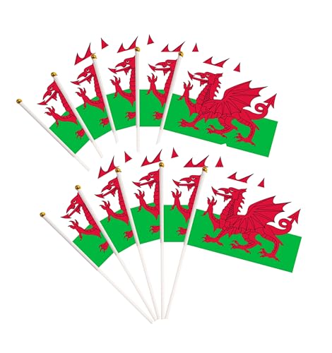 50 Pack Welsh Wales Flags Small Mini Hand Held Welsh Wales on Stick Flags, Miniature National Country Flags,Party Decorations Supplies for Parades,International Festival - color: Welsh