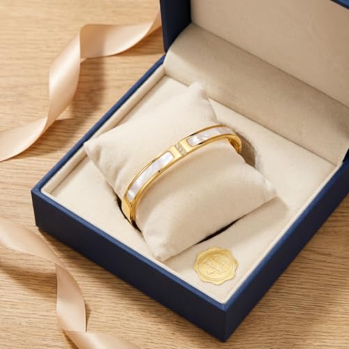Hinged Bangle Bracelet for Women, Jewelry Gift for Anniversary Birthday - color: Gold