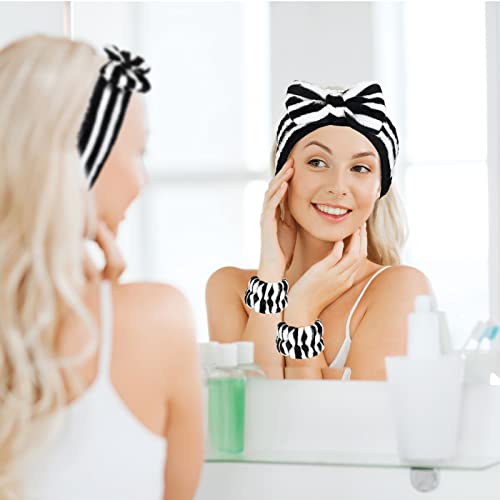 Hanaive 3 Pcs Spa Headband and Wristbands for Washing Face, Dark Stripes - style: Dark Stripes