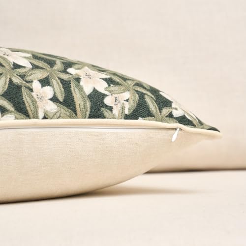 Aeckself Neutral Floral Pillow Cover 12 x 20 Inch, Vintage Chenille Rectangle Throw Pillow Cover Soft Home Decorative Farmhouse Accent Couch Pillow Cover for Living Room Bedroom, Green - color: Green, size: 20" x 12" (Pack of 1)