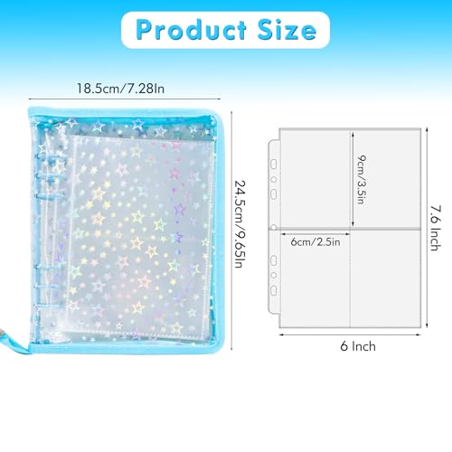 Kpop Photocard Binder Holder with 30 Pack 4-Pocket Inner Pages, A5 6 Ring Cover Album Book with Zipper for Organizing Trading Card (Blue) - color: Blue