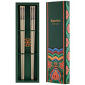 Korean Matte Gold Stainless Steel Chopsticks, 2 Pairs, Dancheong Engraved - color: Gold
