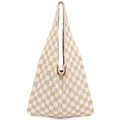 hatisan Crochet Bag for Women, Handmade Knit Beach Tote Bag Summer - color: Khaki Checkered-a