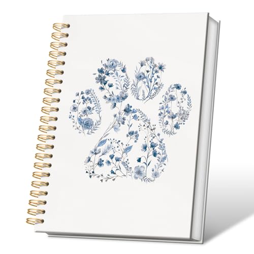 VONTP Blue Cute Dog Paw Floral Journal Spiral Notebooks, 5.5x8.3 Inches - color: 003-Blue