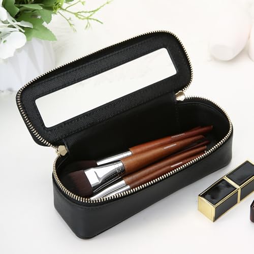 Aveniee Clear Makeup Brush Bag,Slim Cosmetic Brush Holder,Small Toiletry Bag Mini Travel Case for Women,Thin Make up Bags with Dual Zipper,Cute Travel Essentials Organizer,Black - color: Black, style: Slim Elegance