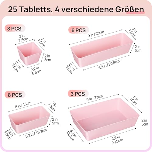 Vtopmart 25 Pack Plastic Drawer Organizers with Non-slip Rubber Pads - color: Pink