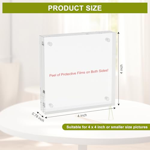 4x4 Acrylic Picture Frame 10 Pack, Clear Picture Frames Double Sided Magnetic Acrylic Frames Freestanding Photo Block Frame Desktop Display Floating Frameless Frame Stand - size: 4"x4"