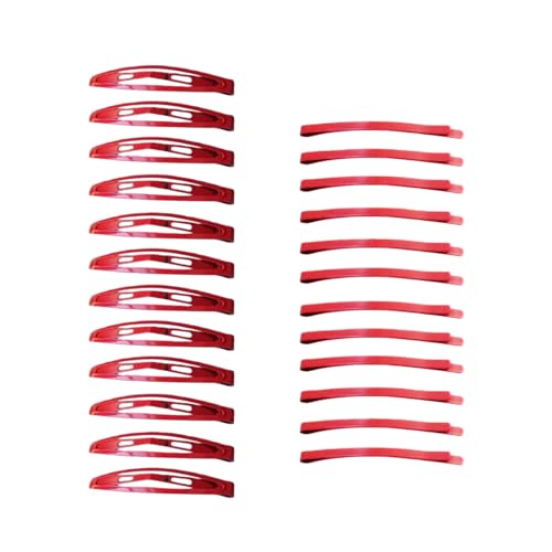 24 Pcs Solid Red Barrettes Set, Stylish Bobby Pins & Snap Clips, Cute Anime Hair Clips, Cosplay Hair Accessories Costume Props