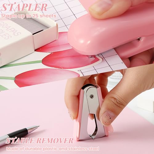 Pink Desk Accessories, 11Pcs Desk Organizer with 360° Rotating Pen Holder
