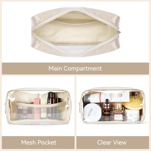 WLLWOO 2pcs Clear Makeup Bag Mini Cosmetic Pouch Travel Toiletry Organizer - color: 2pcs-Beige