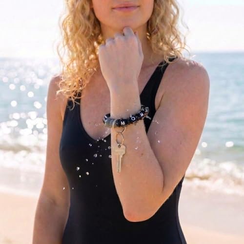 BIHRTC Key Ring Bracelet Car Keychain Holder Wristlet Silicone Women Beaded Bangle Chains - color: Mom Black Leopard