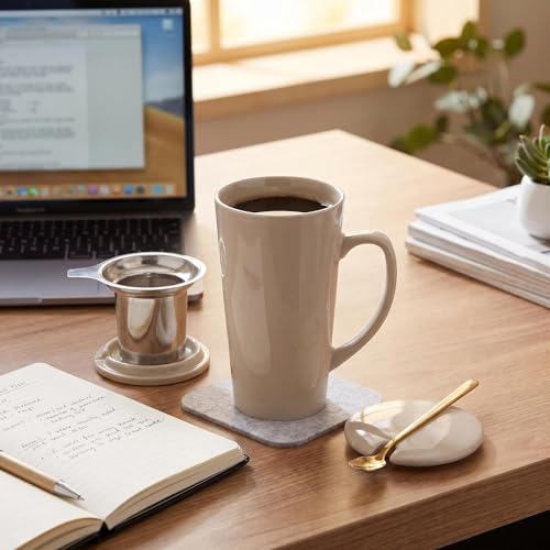 15 Ounce Porcelain Tea Mug with Infuser, Lid and Spoon, Loose Leaf Tea Cup, Grey - color: Gray