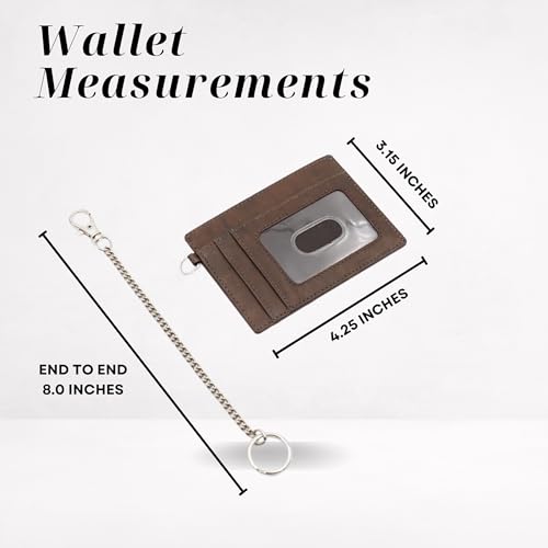 Leather Credit Card Holder with Keychain, Slim RFID Wallet (Brown) - color: Brown