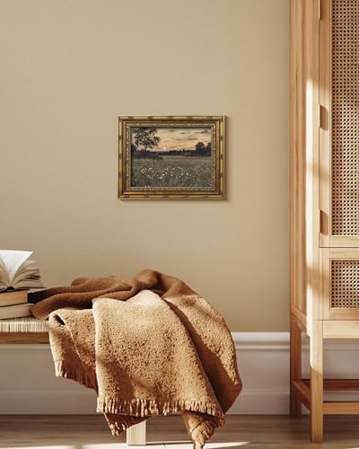 Vodefoad Vintage Firefly Field Landscape Gold Framed Wall Art, Evening Countryside Scene, Glowing Firefly Field Under a Moody Evening Sky, Retro Rustic Botonical Fall Wall Decor for Rustic Homes, Countryside Decor, or Moody Wall Art Lovers - 9x12Inch - co