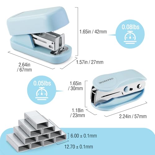 WORKPRO Mini Stapler with Staples, Blue Stapler with Remover, 2000 Staples - color: Blue