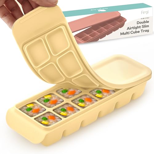 0.7 oz/12 Sections Silicone Ice Cube Freezer Tray with Lid, 100% Food-Grade Platinum Silicone,Leak Resistance & Dishwasher Safe for Baby Food Prep,Breast Milk,Purees - Korean Made, Beige - color: Beige, size: 0.7oz/12ct â 1 Pack