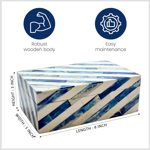 Perilla Home Home Decor Decorative Storage Wooden Box Small Lazio Organizer Tool Stash Card Craft Treasure Trinket Memory Keepsake Jewelry Box for Men and Women, Gifts For All, Blue and Off White - color: Blue & White